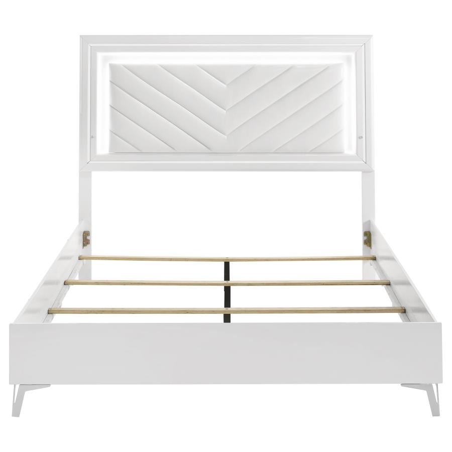 Cassia Queen LED Panel Bed White High Gloss view 4