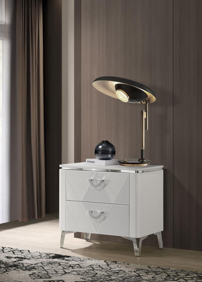 Cassia 2-drawer Nightstand Bedside Table White High Gloss view 2