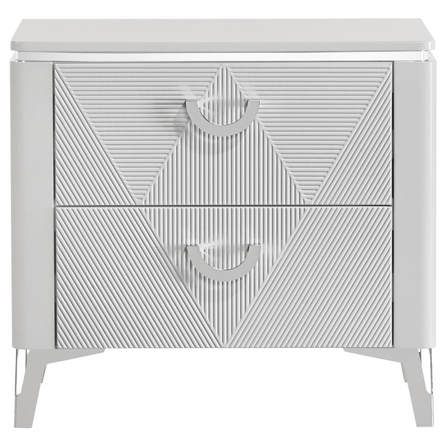 Cassia 2-drawer Nightstand Bedside Table White High Gloss view 3