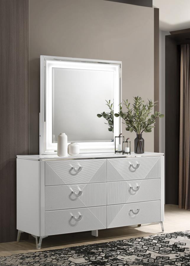 Cassia 6-drawer Dresser Cabinet with Mirror White High Gloss view 2