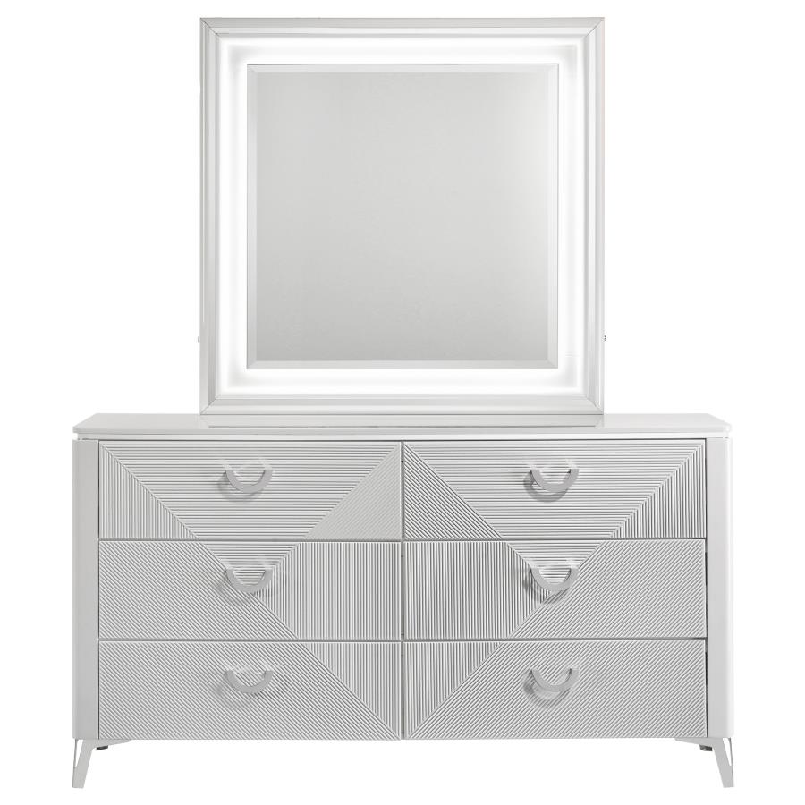 Cassia 6-drawer Dresser Cabinet with Mirror White High Gloss view 3