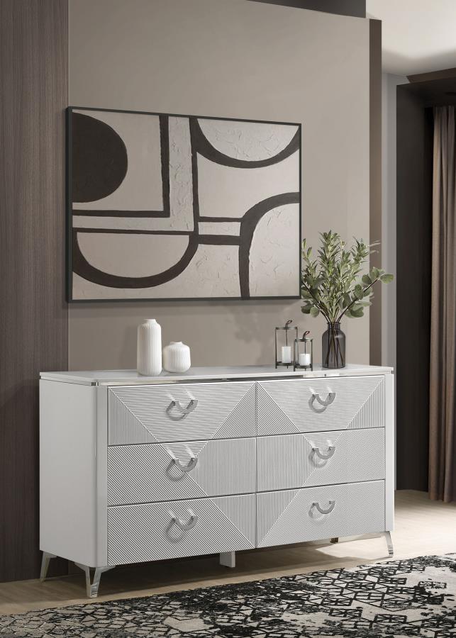 Cassia 6-drawer Bedroom Dresser Cabinet White High Gloss view 2