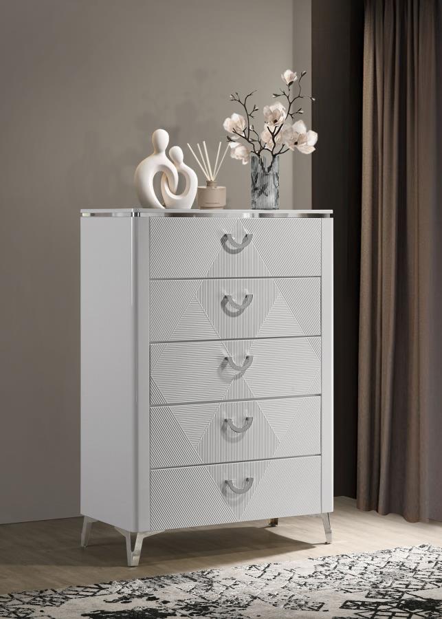 Cassia 5-drawer Bedroom Chest of Drawers White High Gloss view 2