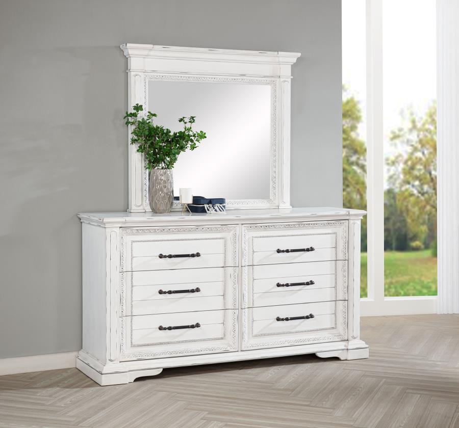McKinney 6-drawer Bedroom Dresser with Mirror Vintage White view 2
