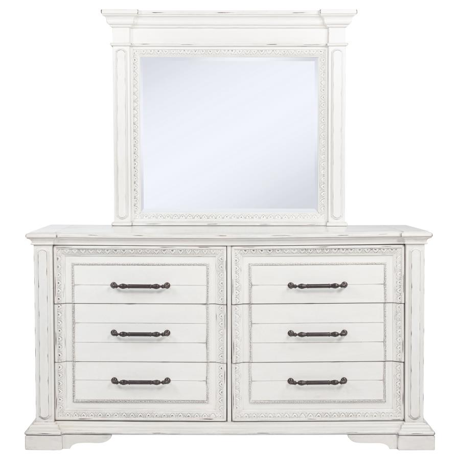McKinney 6-drawer Bedroom Dresser with Mirror Vintage White view 3