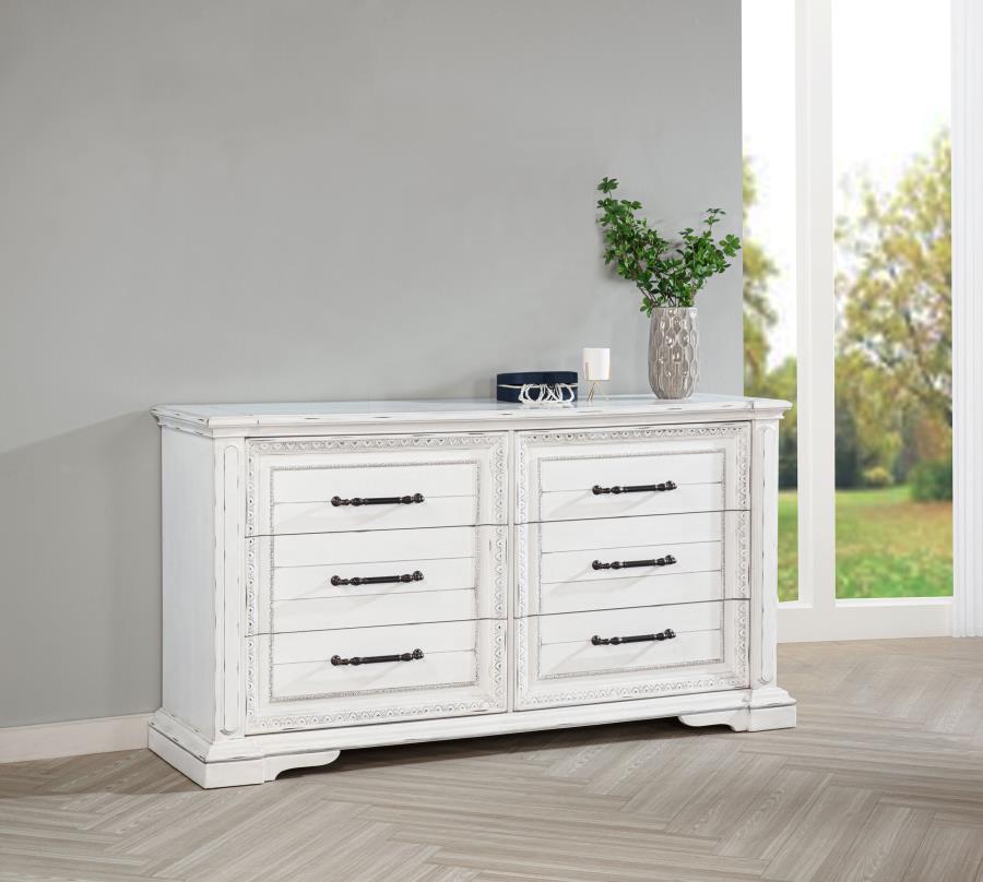 McKinney 6-drawer Bedroom Dresser Cabinet Vintage White view 2