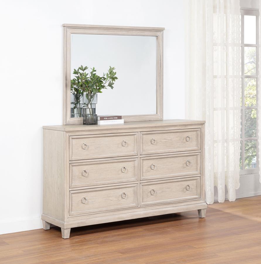 Pembroke 6-drawer Bedroom Dresser with Mirror Washed Oak view 2