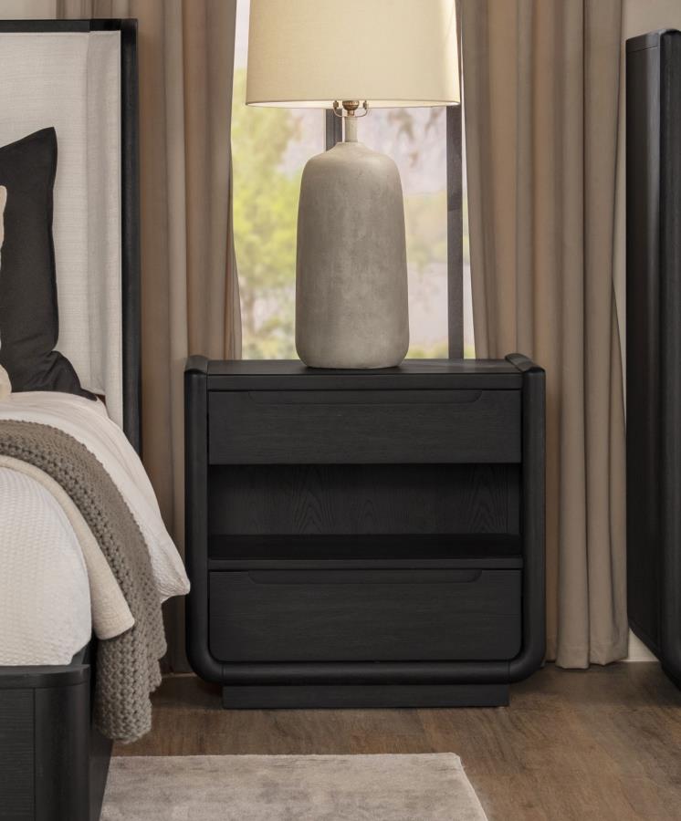 Leandro 2-drawer LED Nightstand with USB Burnished Black view 2