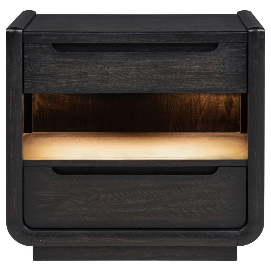 Leandro 2-drawer LED Nightstand with USB Burnished Black view 3