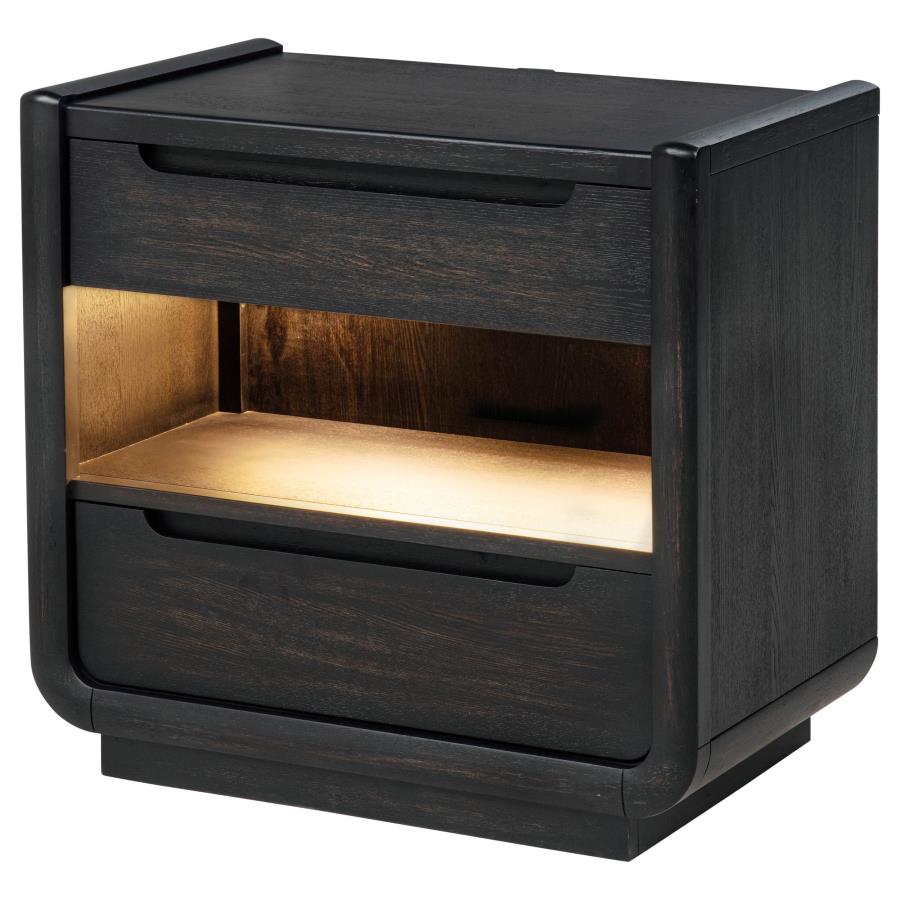 Leandro 2-drawer LED Nightstand with USB Burnished Black view 4