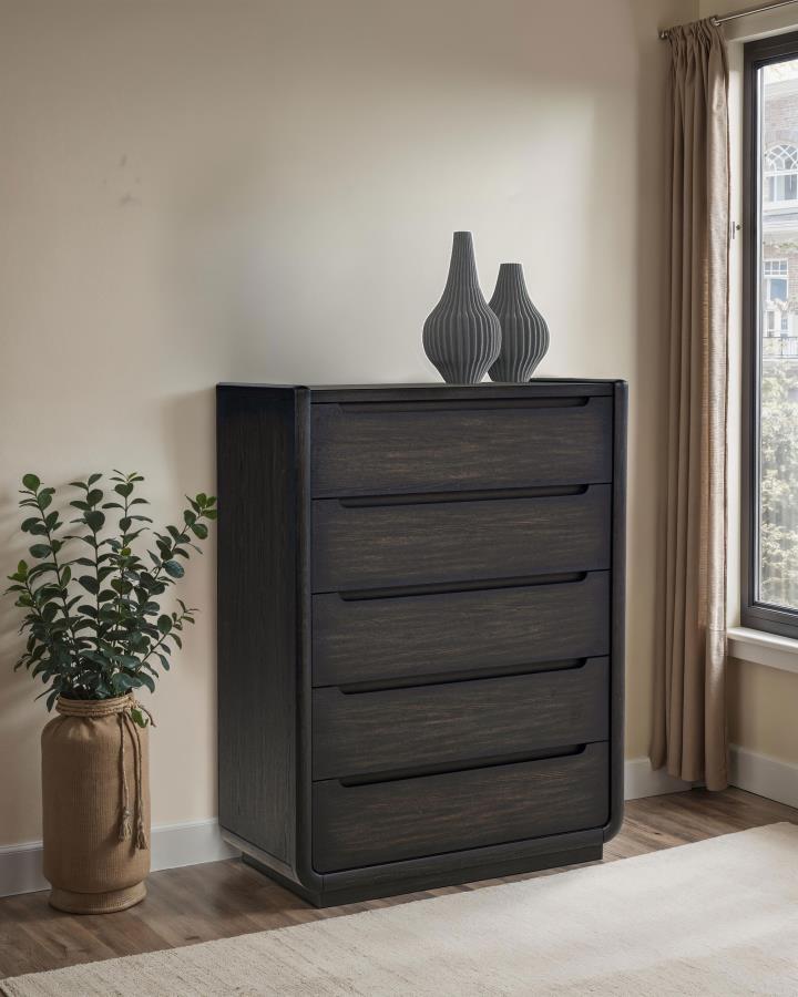 Leandro 5-drawer Bedroom Chest of Drawers Burnished Black view 2