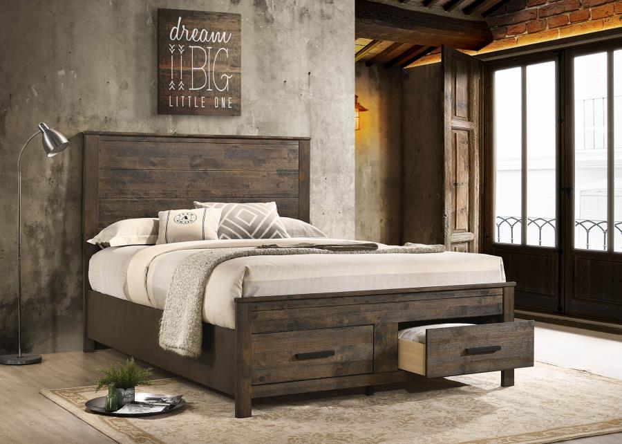 Woodmont Wood Queen Storage Panel Bed Rustic Golden Brown view 2