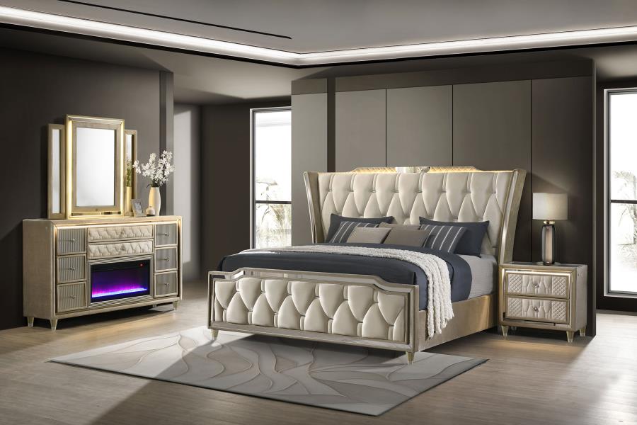 Lorient 4-piece Eastern King Bedroom Set Ivory and Camel