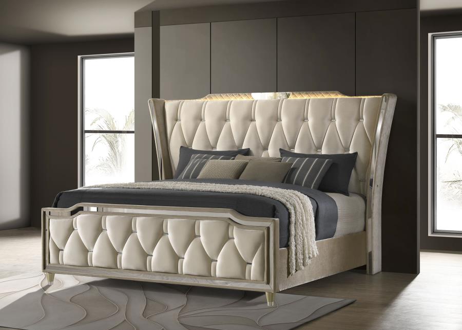 Lorient Eastern King LED Upholstered Bed Ivory and Camel view 2