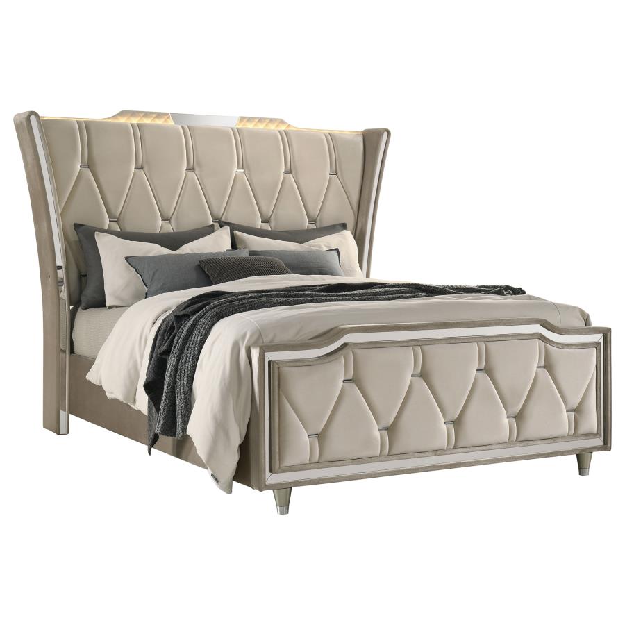 Lorient Queen LED Upholstered Wingback Bed Ivory and Camel view 3