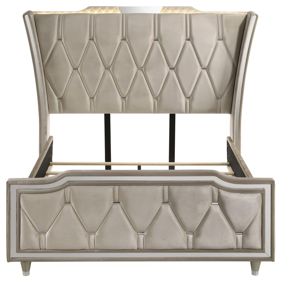 Lorient Queen LED Upholstered Wingback Bed Ivory and Camel view 4