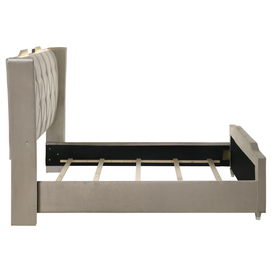 Lorient Queen LED Upholstered Wingback Bed Ivory and Camel view 6