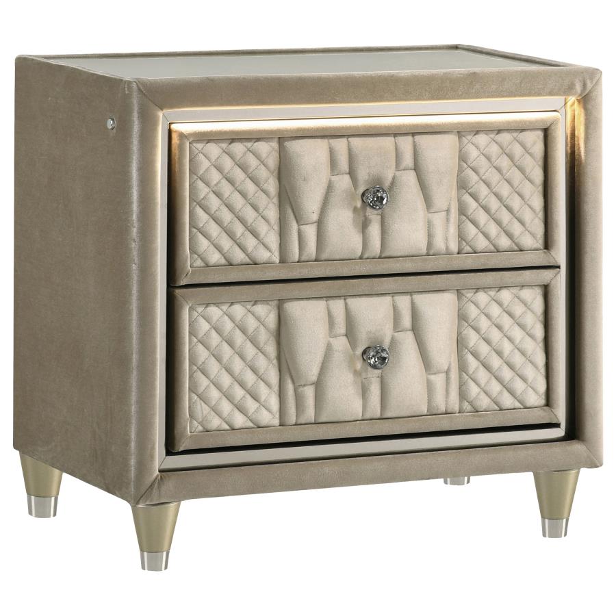 Lorient 2-drawer LED Nightstand with USB Ivory and Camel — Bedroom Furniture