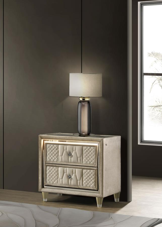 Lorient 2-drawer LED Nightstand with USB Ivory and Camel view 2