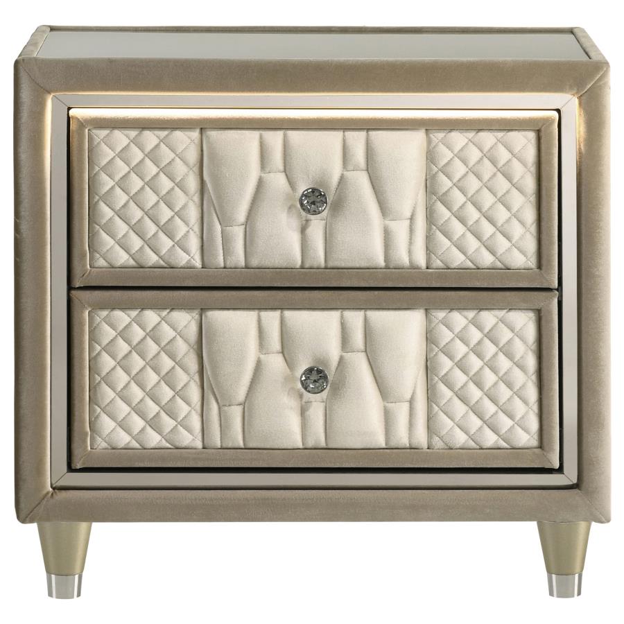 Lorient 2-drawer LED Nightstand with USB Ivory and Camel view 3