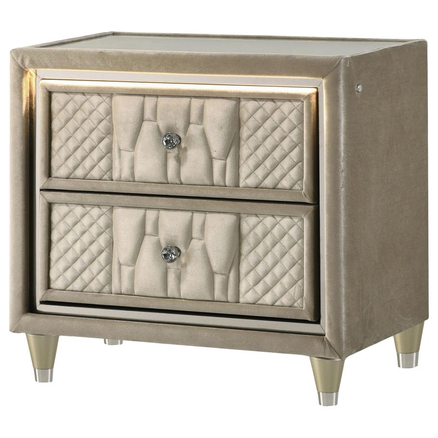 Lorient 2-drawer LED Nightstand with USB Ivory and Camel view 4