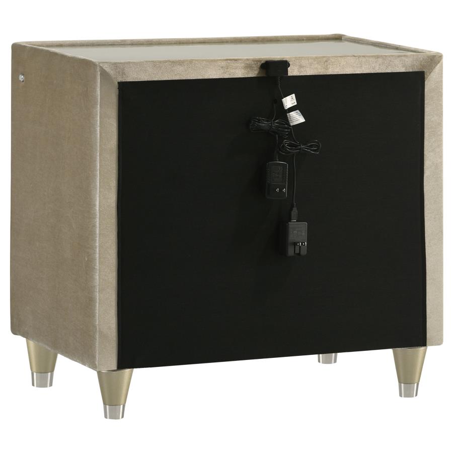 Lorient 2-drawer LED Nightstand with USB Ivory and Camel view 6
