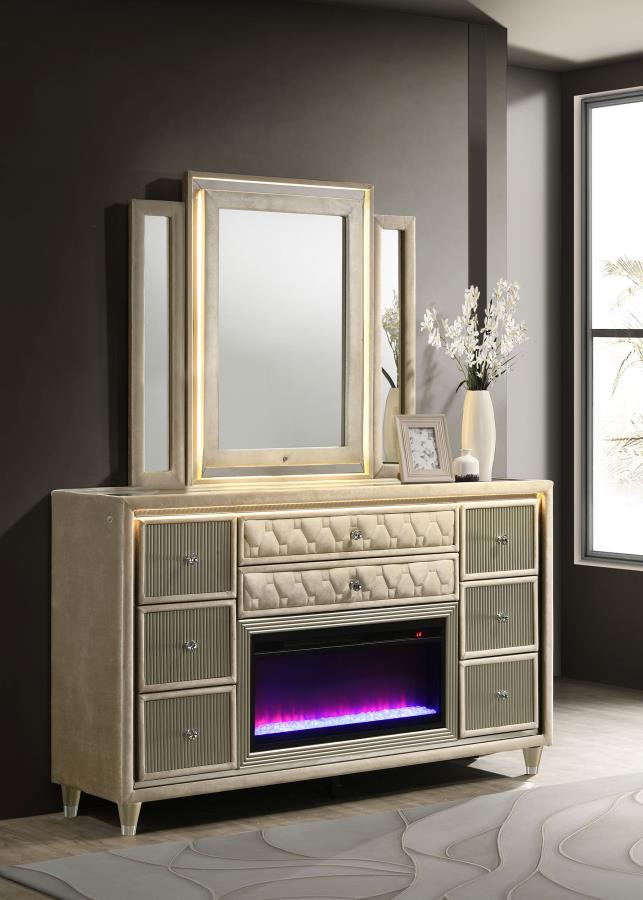 Lorient 8-drawer LED Flame Box Dresser and Mirror Ivory Camel view 2