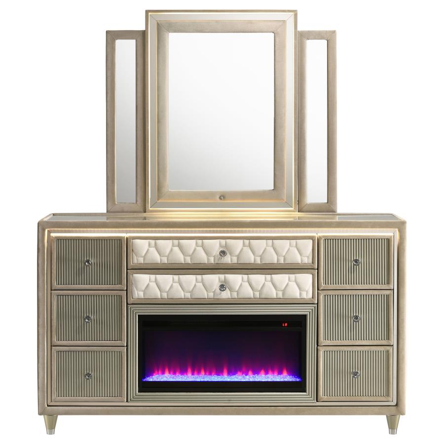 Lorient 8-drawer LED Flame Box Dresser and Mirror Ivory Camel view 3