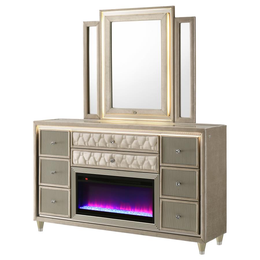 Lorient 8-drawer LED Flame Box Dresser and Mirror Ivory Camel view 4