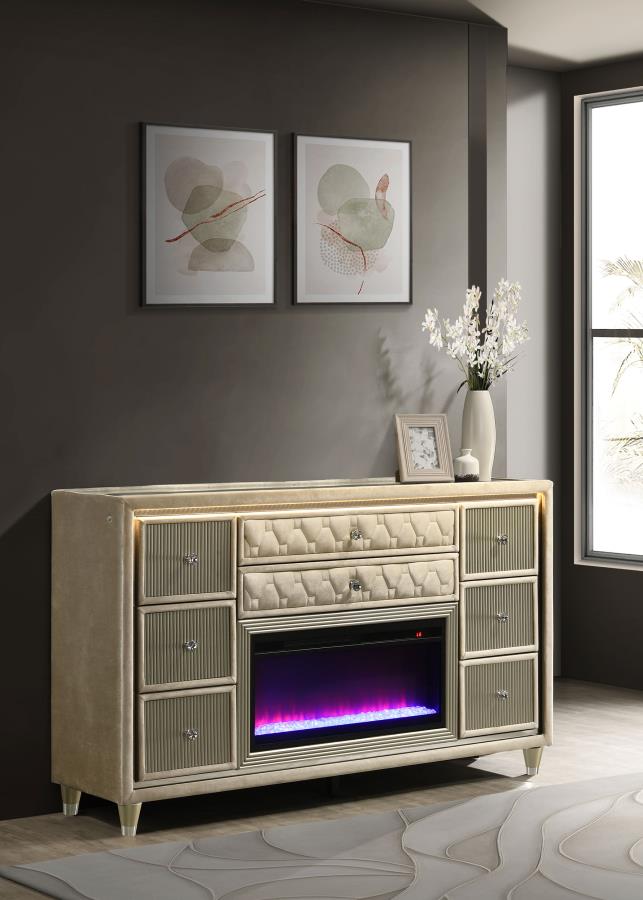 Lorient 8-drawer LED Bedroom Flame Box Dresser Ivory Camel view 2