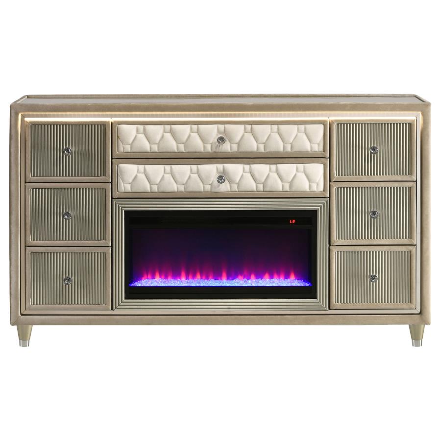 Lorient 8-drawer LED Bedroom Flame Box Dresser Ivory Camel view 3