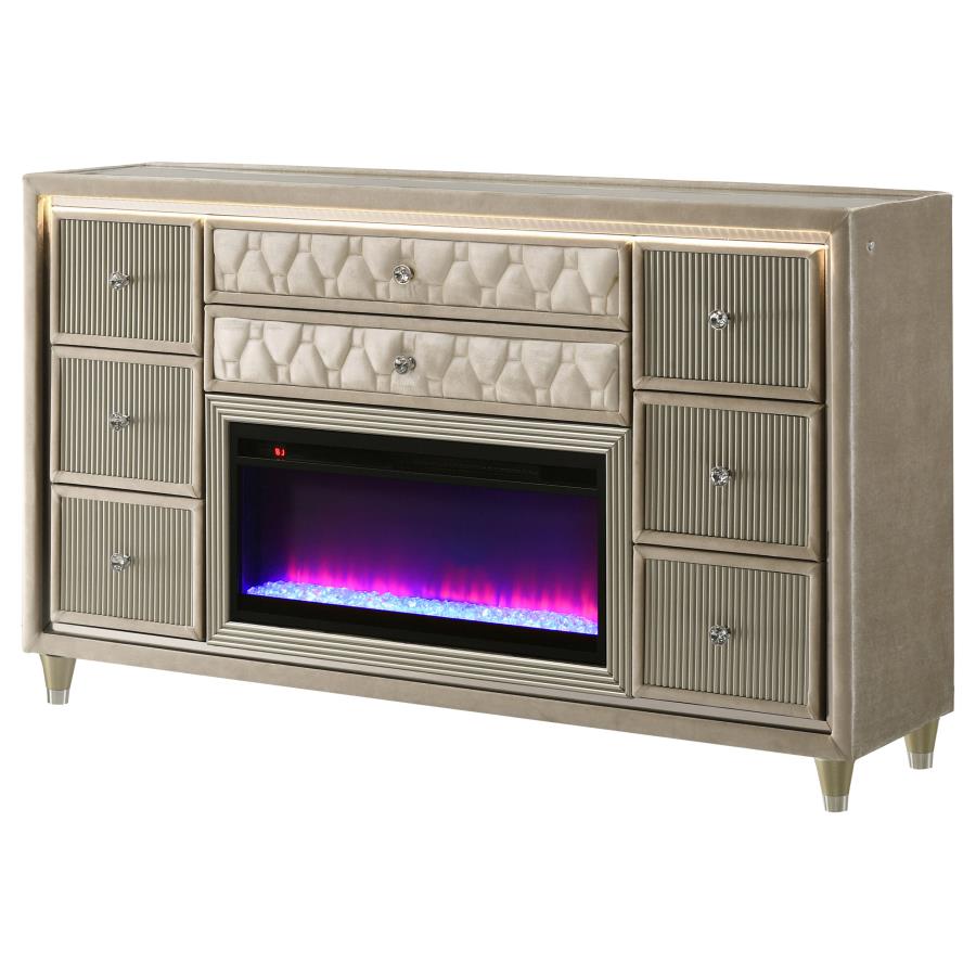 Lorient 8-drawer LED Bedroom Flame Box Dresser Ivory Camel view 4