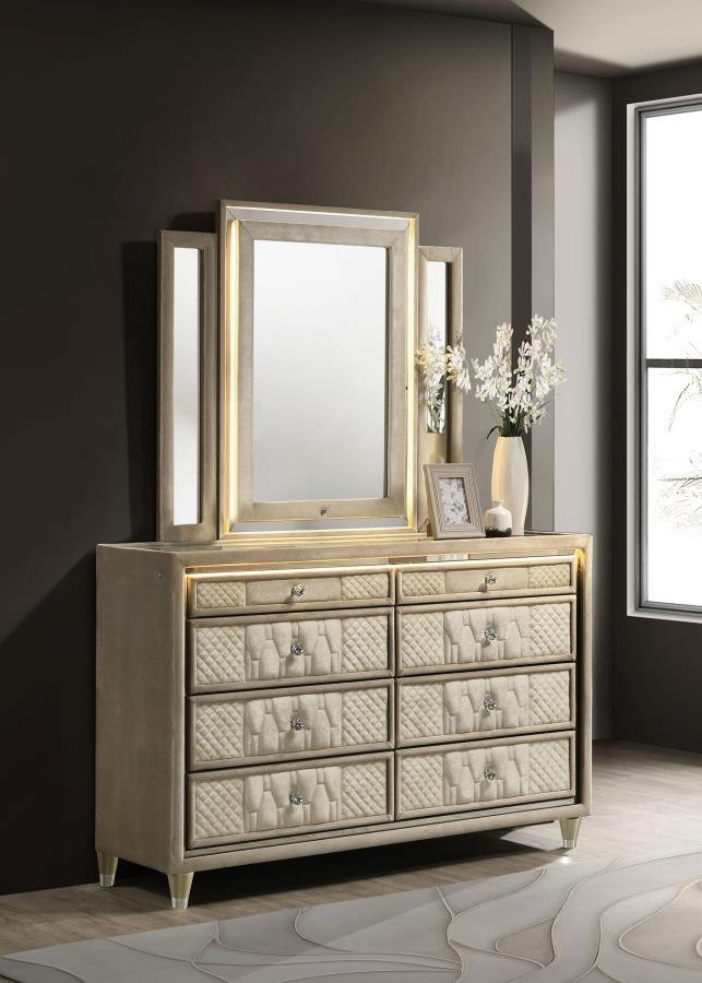 Lorient 8-drawer LED Dresser with Mirror Ivory and Camel view 2