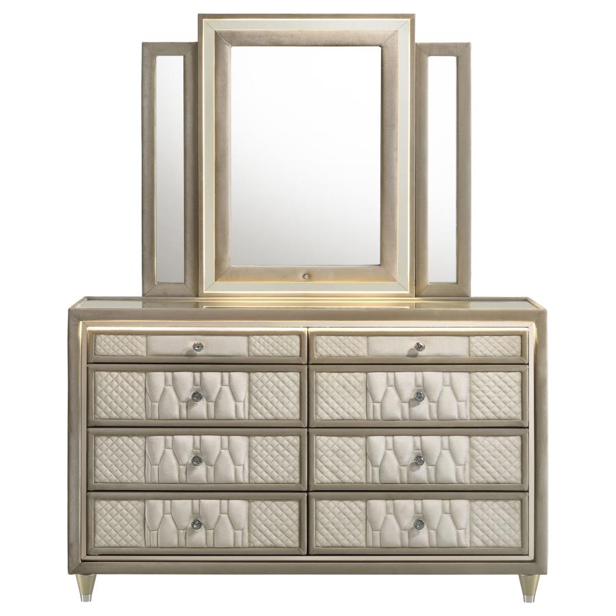 Lorient 8-drawer LED Dresser with Mirror Ivory and Camel view 3