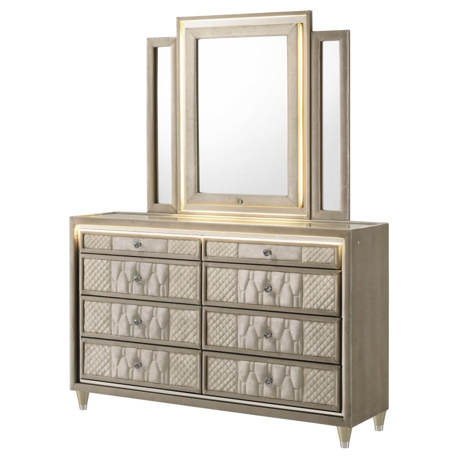 Lorient 8-drawer LED Dresser with Mirror Ivory and Camel view 4