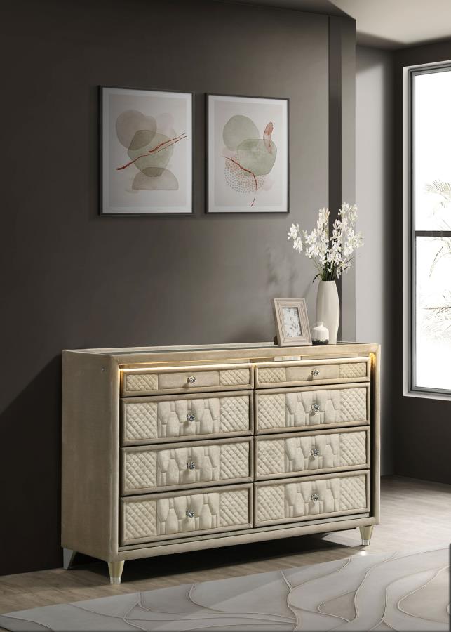Lorient 8-drawer LED Bedroom Dresser Cabinet Ivory and Camel view 2