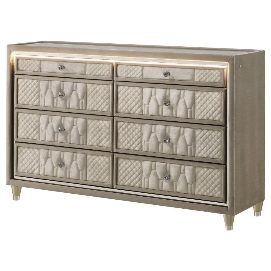 Lorient 8-drawer LED Bedroom Dresser Cabinet Ivory and Camel view 4