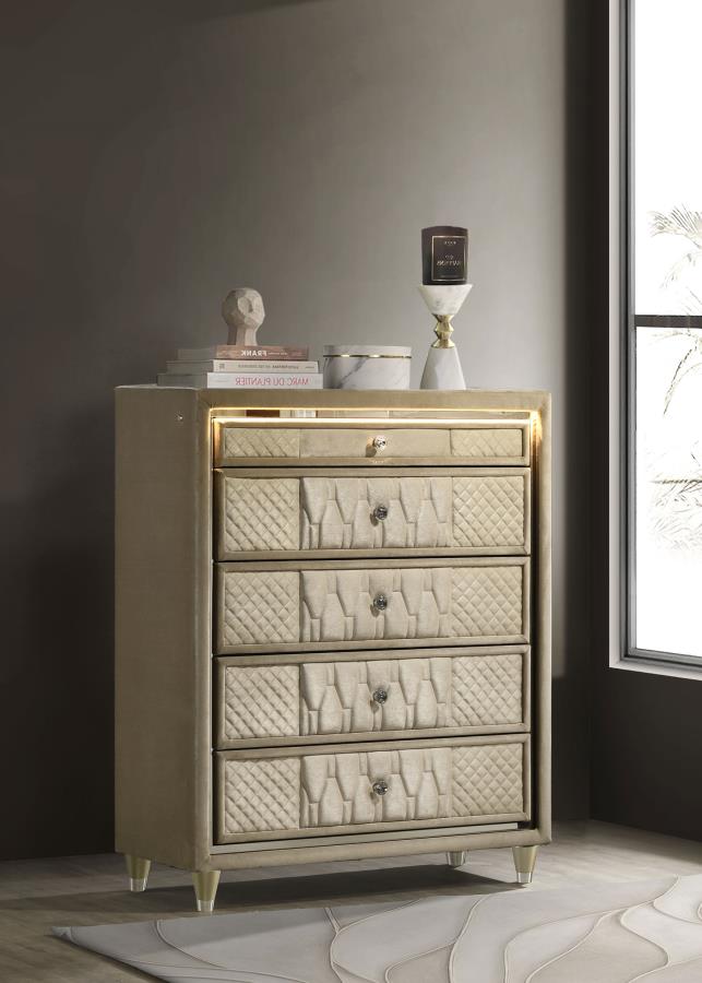 Lorient 5-drawer LED Chest of Drawers Ivory and Camel view 2