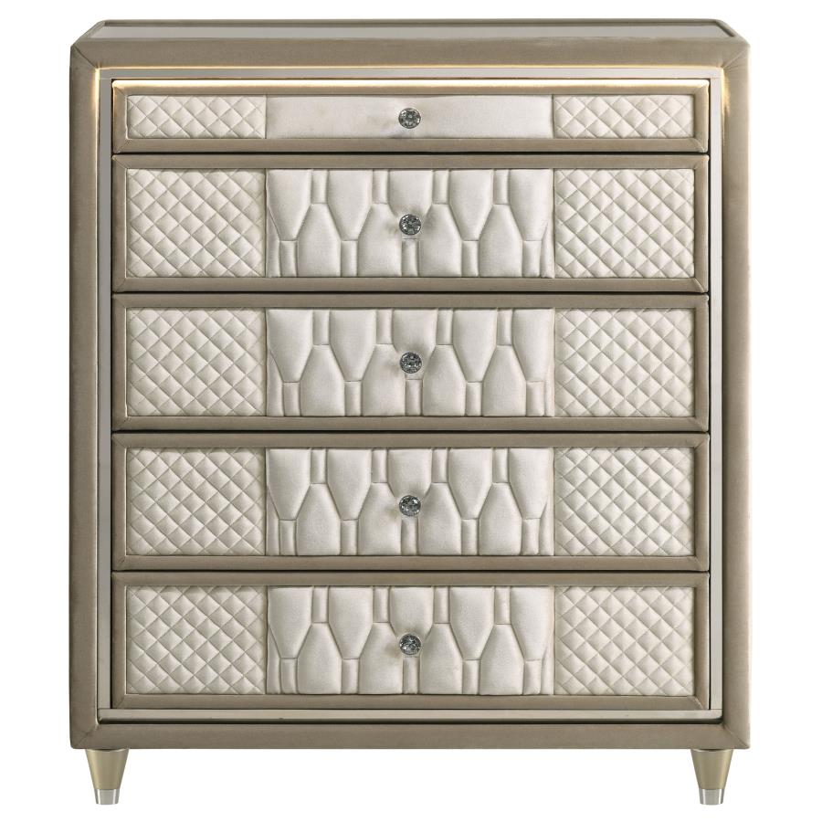 Lorient 5-drawer LED Chest of Drawers Ivory and Camel view 3