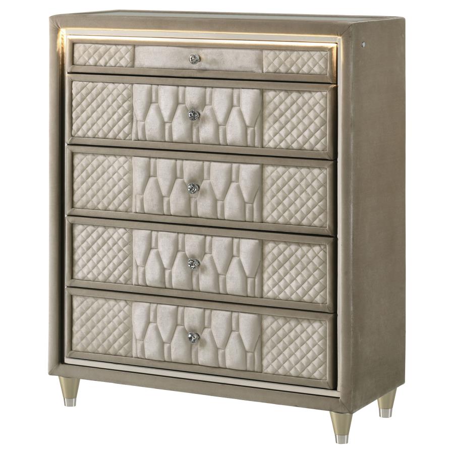 Lorient 5-drawer LED Chest of Drawers Ivory and Camel view 4