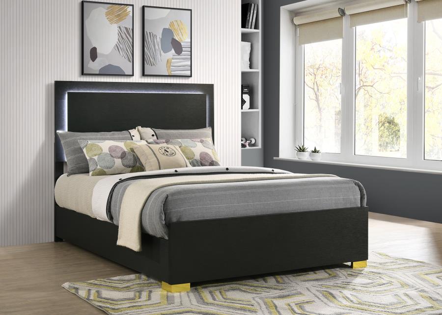 Marceline Wood Full LED Panel Bed Black view 2
