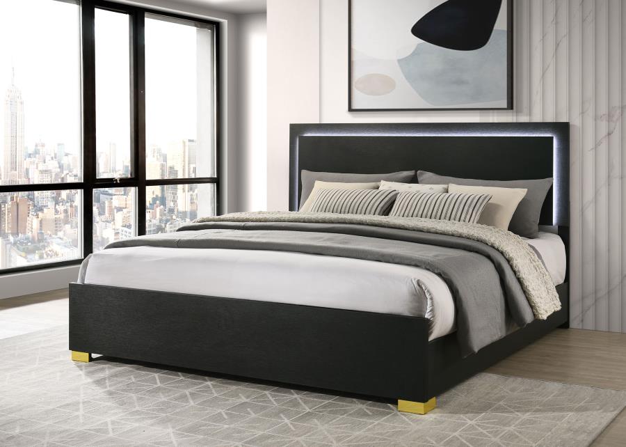Marceline Wood Eastern King LED Panel Bed Black view 2