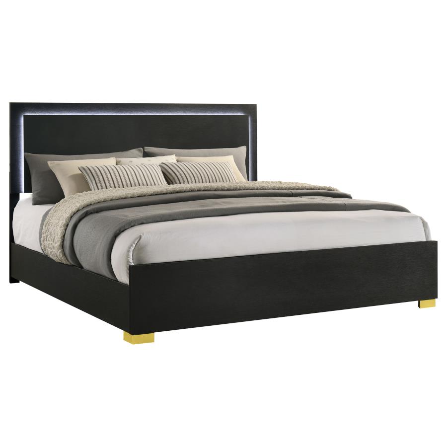 Marceline Wood Eastern King LED Panel Bed Black view 3