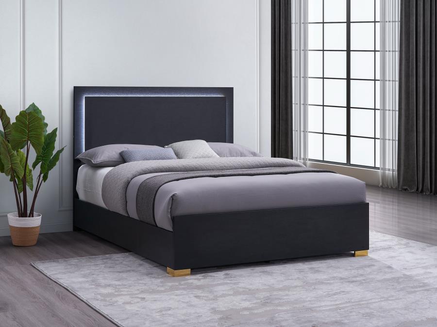 Marceline Wood Queen LED Panel Bed Black view 2