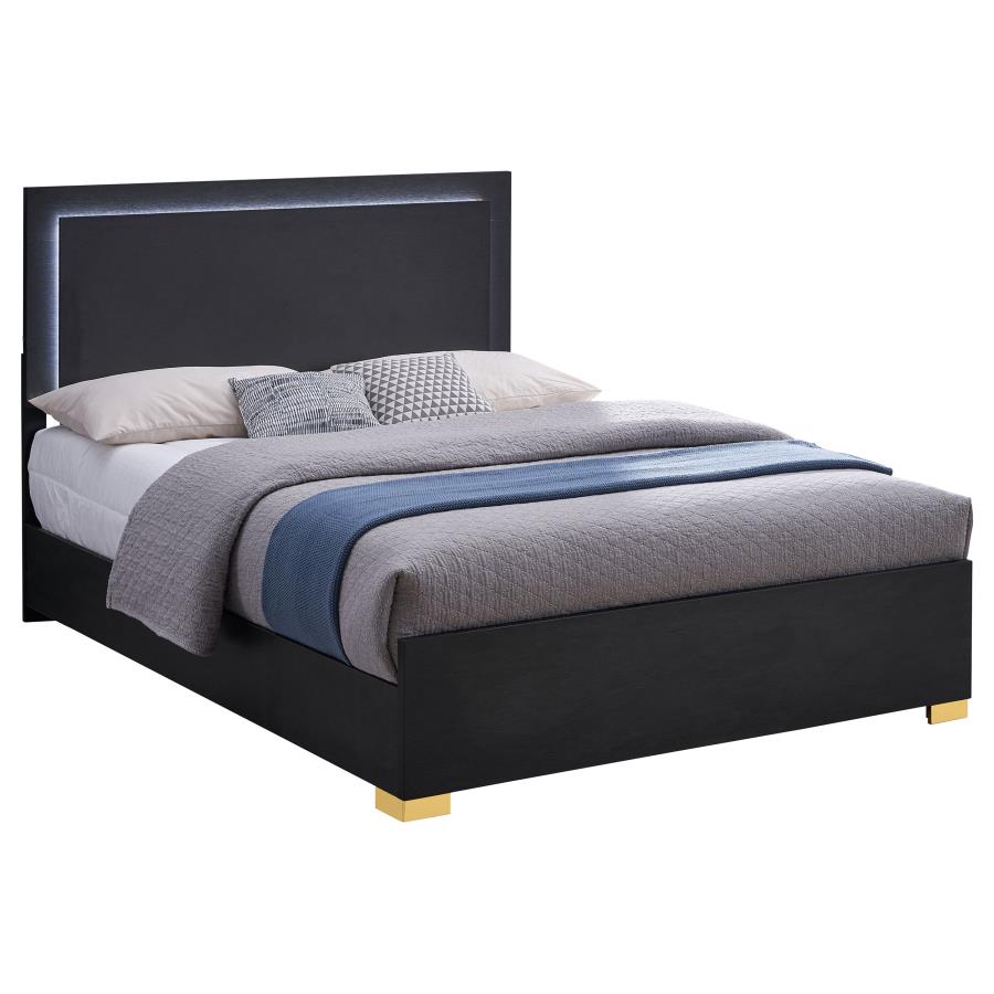 Marceline Wood Queen LED Panel Bed Black view 3