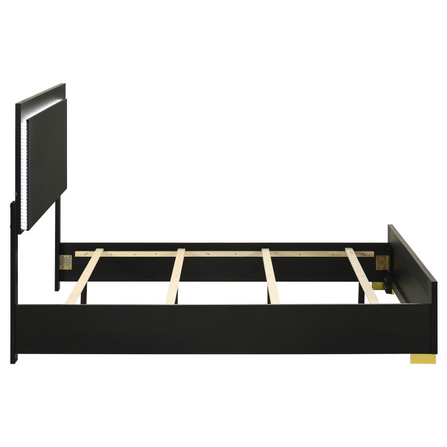 Marceline Wood Queen LED Panel Bed Black view 6