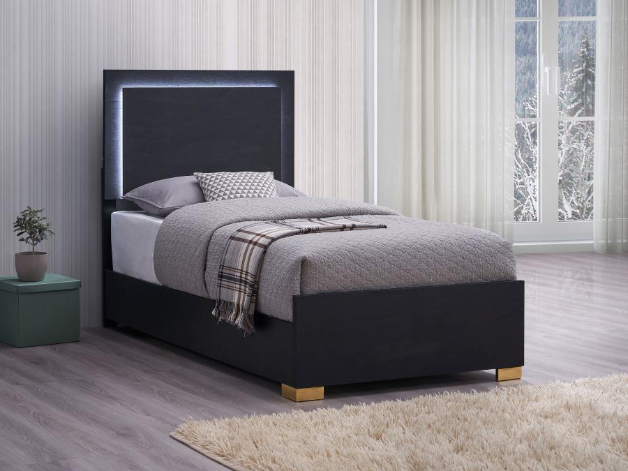 Marceline Wood Twin LED Panel Bed Black view 2