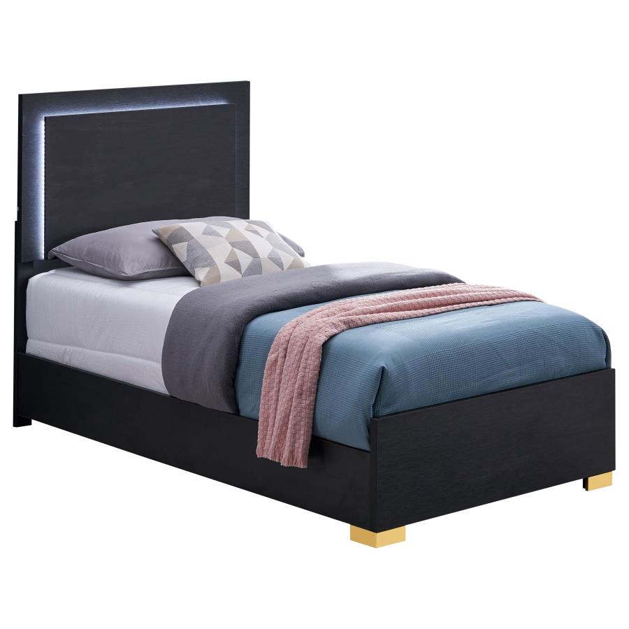 Marceline Wood Twin LED Panel Bed Black view 3