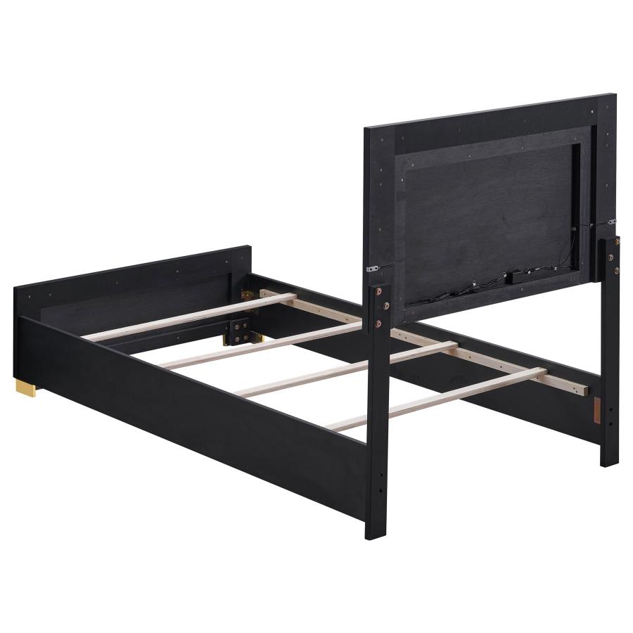 Marceline Wood Twin LED Panel Bed Black view 4