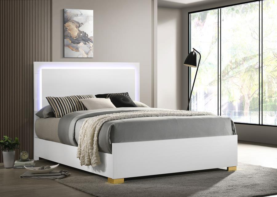 Marceline Wood Queen LED Panel Bed White view 2